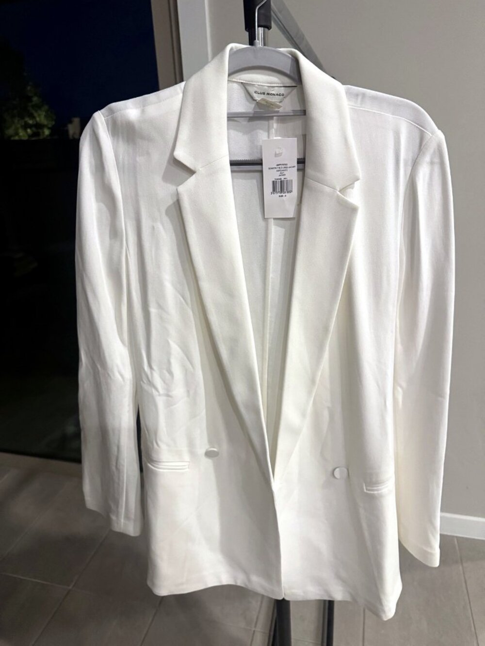 Club Monaco Silk-Lined Double-Breasted Blazer Jacket Antique White Size S NWT